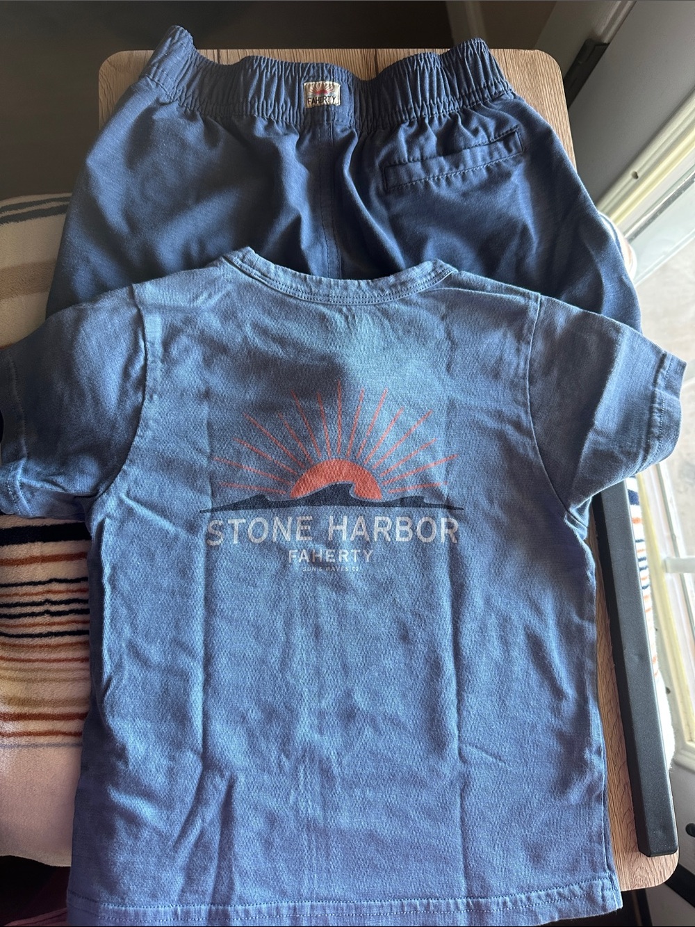 Faherty Kids Stone Harbor Sunset Tee - Blue with Orange & Navy